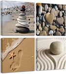 Wieco Art - Canvas Prints Wall Art 4 x 20" x 20" Romantic Pictures Paintings for Living Room Kitchen Home Decor Stretched and Framed Beach Theme Zen Stone Artwork L