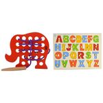 Skillofun - H-4C Wooden Sewing Toy Elephant, Multi Color L-6K Wooden Capital ABC Stray with Knobs