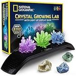 National Geographic Crystal Growing Kit - 3 Vibrant Coloured Crystals to Grow with Light-Up Display Stand & Guidebook, Includes 3 Real Gemstone Specimens Including A Geode & Green Fluorite