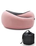 Travel Pillow Memory Foam Neck Pillow Soft Velvet Support Pillow Comfortable Breathable Cover for Traveling, Airplanes, Car, Travel Sleeping Essentials (Pink)