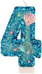 Blue Number Candle,Shell Sequins Number Candles for Birthday Cakes Mermaid Themed Party Supplies Number 4 Candle
