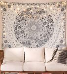 Neasow Bohemian Tapestry Wall Hanging, Beige White Floral Tapestry with Dotted Daisy Medallion Print Bedroom Boho Hippie Home Decor, 36×48 inches