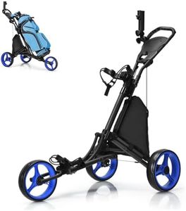 SPOTRAVEL 3 Wheel Golf Trolley, Folding Golf Cart with Storage Bag, Umbrella Holder, Foot Brake & Built-in Cooler, Portable Golf Push Trolley(Blue,Without Detachable Seat,122 x 69 x 98-114cm)