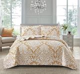 Best Linen Quilted Patchwork Bedspread Comforter Bed Throw with Pillow Sham Floral Design 3 Piece Quilted Coverlet Bedding set (Royal Damask Gold, Super King)