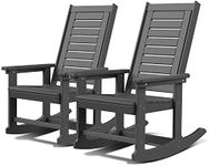 GREENVINES Outdoor Rocking Chairs | Set of 2 | Porch Rocker | HDPE Plastic | Grey | Oversized Rockers | High Back | Big & Tall | Ladder Back | for Patio Outside Backyard Balcony Garden