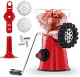Geedel Meat Grinder, 4 in 1 Meat Mincer Manual for Meat Sausages Churros and Puff Pastry, Sausage Meatball Maker with Powerful Suction Base, Mincer Machine for Home Use, Easy and Fast (Red)