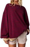 UEU Oversized Long Sleeve Pullover Long Sleeves Striped Color Block Sweatshirt Red Navy Striped XX-Large