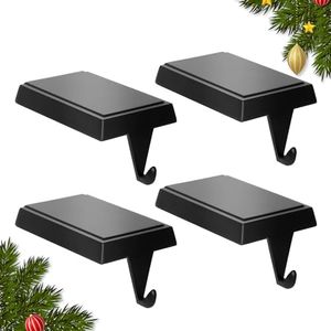 4-Pack Christmas Stocking Holders for Mantel, Weighted Metal Hooks, Black