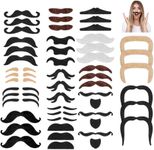 Nuluxi Fake Moustache Set, Self-Adhesive False Beards, Adhesive Beards, Moustache for Party and Christmas Party, Birthday Favours, Decorations, Costume, Masquerade Performance (48 Pieces)