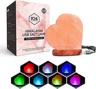 POHS Himalayan Heart Shape Mini USB Salt Lamp with 7 Color led Hand Crafted/Carved Rock Salt lamp Night Light, Crystal Rock Salt from Himalayan Mountains; Premium Wood Base, USB Cable