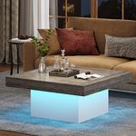 Tribesigns Square LED Coffee Table Grey and White Coffee Table Engineered Wood Coffee Table for Living Room Rustic Farmhouse Coffee Table Low Coffee Table