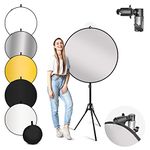 LimoStudio 32" 5-in-1 Photography Collapsible Light Disc Reflector, 5 Colors White, Black, Silver, Gold, Translucent, Photo Studio Light Stand with Reflector Disc Holder Clip, AGG2913