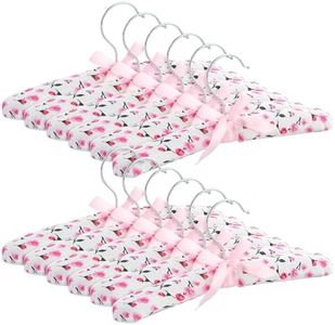 12 Pack Satin Padded Baby Hangers for Closet, Nursery, Baby Clothes, Pink Floral Design (9.5 in)
