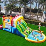 Umbalir InfIatable Bonuce House with Dual High Slides & Large Splash Pool, Water Park with Ultra-Wide Climbing Wall, 2 Water Cannons & Surprise Water Sprayers for 3-10 yr Kids Indoor Outdoor