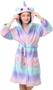 V.&GRIN Girls Fleece Robe, Unicorn Cat Hooded Plush Soft Bathrobe Gifts for Girls 3-14 Years(Galaxy Unicorn 9-10)