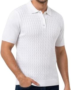 Grewear Mens Knit Polo Shirt Short Sleeve Hollow Out Knit Shirt Texture Knitted Polo Dad Fathers Day Sweater Short Sleeve Gift New Dad Papa Grandpa Birthday Father Christmas -2 White