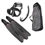 SEAC Motus Tris, Freediving and Spearfishing Set Motus Long fins, One Diving mask Jet Snorkel, Shoulder Bag Included