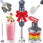 Mueller Smart Stick 800W, 12 Speed and Turbo Mode, 3-in-1, Heaviest Duty Copper Motor Immersion Blender, Titanium Steel Blades Hand Blender, Comfygrip Handle, Whisk, Beaker/Measuring Cup