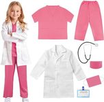 COTATERO Doctor Costume for Kids Doctor Lab Coat with Real Stethoscope,Scrubs Role Play Outfit Halloween Dress up for Boys Girl age 3-12（pink130）