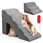 GYMAX Dog Stairs, 1/2 Piece Pet Ladder with Pet Hole, Non-Slip Bottom, Removable Cover, High Density Sponge and Lint Roller, Lightweight Dog Ramp for Bed and Sofa (Grey,2pcs)