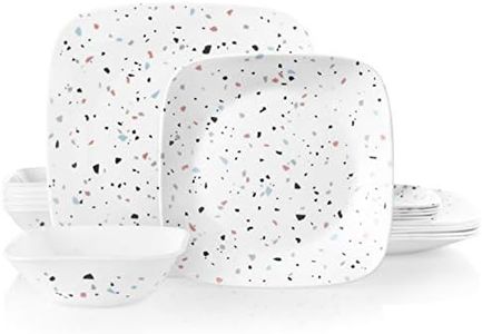 Corelle 18-Piece Service for 6, Chip Resistant Dinnerware Set, Terrazzo Rosa (Square)