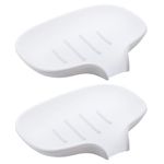 2 Silicone White Soap Dish, Self Draining Soap Holder, Soap Dish for Bathroom Shower Kitchen Countertop Soap Saver Tray