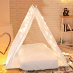 Halloscume 5 Pcs Sleepover Tent Set for Kids Includes Teepee Tent Inflatable Airbed (with Air Pump) 2 Fitted Sheets Star Lights String, Kids Travel Bed Inflatable for Girls Boys Indoor Outdoor