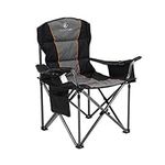 ALPHA CAMP Portable Folding Oversized Camping Chairs with Cup Holder and Cooler Bag - Heavy Duty Steel Frame Support 200 KG (Dark black)