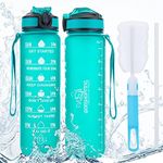 Worshopping 1L Motivational Water Bottle Having Robust Tritan Material With Time Marker And Straw- A Reusable Leak Proof BPA-Free Frosted Sports Bottle. (Green)