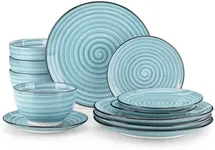 vancasso Dinnerware Sets 12 Pieces Bonbon Blue Dinner Set, Plates and Bowls Sets with Dinner Plates Bowls Handpainted Spirals Pattern Dish Sets, Service for 4