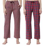 Fflirtygo Womens Super Combed Cotton Checkered Checkmate Pyjama, 100% Cotton Export Quality Fabric, Pyjama for Women, Women�s Leisure Wear, Night Wear Pajama Red and Brown Color Combo Pack of 2Pcs