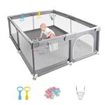 CHOLY Baby Playpen for Babies and Toddlers, Durable Play Pen with Visible Breathable Mesh, Foam Protection, Easy to Assemble Infant Fence -128 ×128cm (Light Grey, 128 x 128cm)