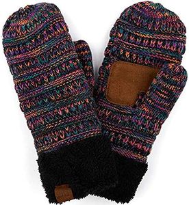 Mittens Womens Ribbed Knit Fuzzy Lined - Four Tone Mix #32