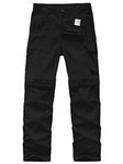 Kids' Cargo Pants, Boy's Casual Outdoor Quick Dry Waterproof Hiking Climbing Convertible Trousers #9016-Black -S