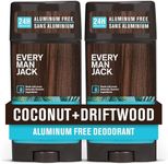 Every Man Jack Coconut Driftwood Men’s Deodorant - Stay Fresh with Aluminum Free Deodorant For all Skin Types - Odor Crushing, Long Lasting, with Naturally Derived Ingredients - 3oz (2 Pack)