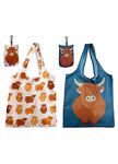 Puckator Foldable Reusable Shopping Bag - Highland Coo Cow Design - Folding Shopping Bags - Foldable Tote Bag - Foldaway Shopping Bags - Foldable - Fold Up Bag in Pouch - Family Beach Bag