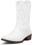 Jeossy Women's 9806 Cowboy Boots, Western Cowgirl Mid-Calf Pull on Round Toe Embroidered Boots with Inside Zipper, A-retro Cowboy-9806-white, 7.5