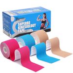 Superbe Kinesiology Tape (3 Rolls Pack), Elastic Sports Tape for Athletic Sports, Pain Relief, Recovery and Physio Therapy, 2 Inch x 16.4 feet (Black) (Beige, Blue, Pink)