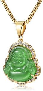 WESTMIAJW Lucky Laughing Green Buddha Pendant Chain Necklaces Amulet Jewelry for Men Women 60cm