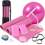 KXEXK Yoga Mat Set for Beginners,Yoga Mat with Carrying Strap,Yoga Blocks 2 Pack with Yoga Strap,Yoga Ball,Ankle Puller,11-Piece Yoga Kits and Sets for Beginners,Yoga Starter Kit for Women Men (Pink)