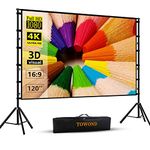 Projector Screen and Stand,Towond 120 inch Outdoor Projection Screen, Portable 16:9 4K HD Rear Front Movie Screen with Carry Bag Wrinkle-Free Design for Home Theater Backyard Cinema