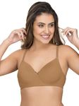 Clovia Women's Cotton Rich Solid Padded Full Cup Wire Free T-Shirt Bra (BR1279P24_Skin_32B)