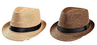 ASBK Men's Jute Cowboy Hat, Summer Season, UV Protection, Beach Wear(Black, Brown) (Pack of 2)