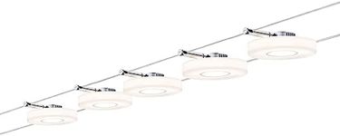 Paulmann 941.09 DiscLED1 Wire System Spot Lights - Tension Wire Lighting Set w/ 5 Ceiling Lights,10m Cable Wire & 30VA Transformer - Energy Efficient Warm LED Room Lights 230/12V in Chrome Satin