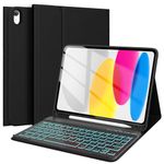 FUWANG for iPad 10th Generation Case with Keyboard 10.9 inch 2022 - Detachable 7 Colors Backlit Wireless Bluetooth Folio Keyboard Case for iPad 10th Generation with Pencil Holder Black