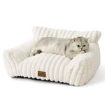 COZY KISS Cat Beds for Indoor Cats, Fluffy Cat Couch and Premium Faux Rabbit Fur Sofa Bed for Cats and Small Dogs, Ultra-Soft Supportive Pet Couch Furniture, 65x45 cm (Cream, Small)
