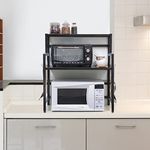 Livzing 2-Tier Heavy Metal Microwave Stand-Microwave Oven Stand For Kitchen-Microwave Rack For Kitchen Platform, Height Adjustable Multipurpose Storage Oven Rack-OTG Rack-Countertop (Black & 8-Hooks)