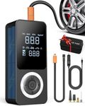 Cordless Tire Inflator Portable Air Compressor, 150 PSI Air Pump with Rechargeable Battery, Tire Pressure Gauge, 12V Car Power Adapter, Smart Air Pump for Car, Motorcycle, Bike, Ball