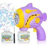 Bubble Machine Gun for Kids,Big 5 Hole Silent with Colorful LED/125ml Solution/360° No leakage Bubble Gun Toys,10000+ Bubbles Per Minute,Durable Automatic Bubble Maker Toy for Wedding/Boys (B-Purple)