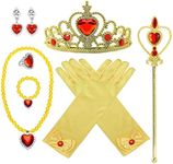 Princess Belle Costume Dress up Accessories for Girls Belle Cosplay Accessories Christmas Gifts Set Belle Gloves Tiara Crown Necklace Wand Earrings Bracelet Ring Princess Accessories